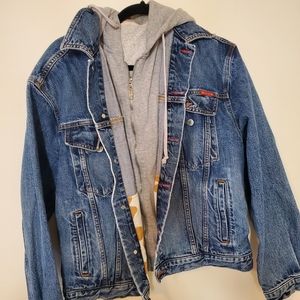 Lucky Brand Dungarees Hooded Denim Jean Jacket Small Unisex